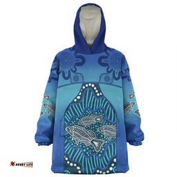 Australia Aboriginal Custom Snug Hoodie - Blue Aboriginal Dot With Fish Snug Hoodie