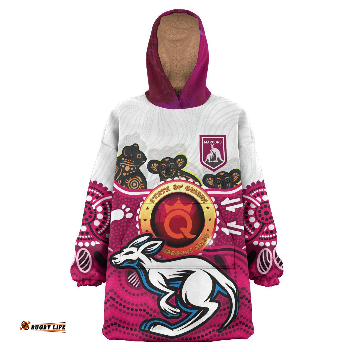 maroons rugby aboriginal snug hoodie queensland maroons kangaroo with indigenous koala oodie blanket