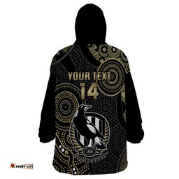 custom afl collingwood wearable blanket hoodie indigenous magpies dynamic version