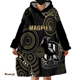 custom afl collingwood wearable blanket hoodie indigenous magpies dynamic version