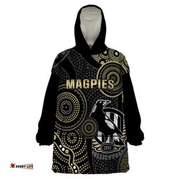 custom afl collingwood wearable blanket hoodie indigenous magpies dynamic version