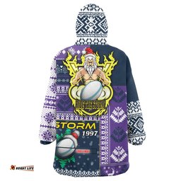 Melbourne Storm Snug Hoodie - Custom Christmas Snowflakes Melbourne Storm Mascot Oodie Blanket