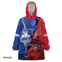 personalised kangaroos and bombers football wearable blanket hoodie sporty version