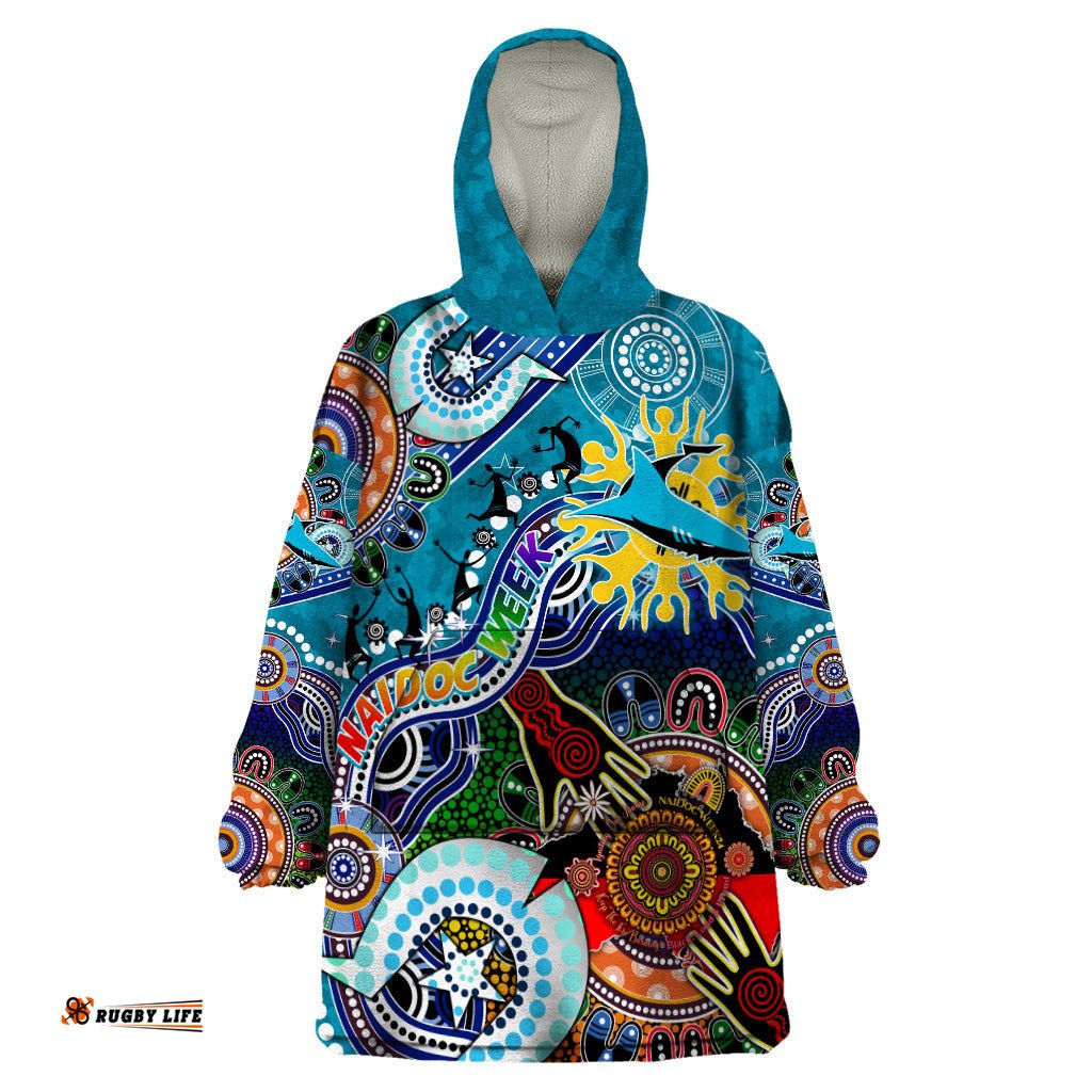 personalised sharks naidoc week 2024 wearable blanket hoodie australia aboriginal dot painting dt02