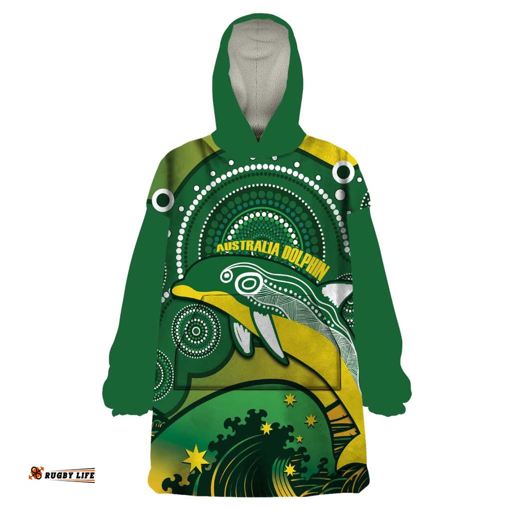 personalised australia swimming wearable blanket hoodie aussie dolphin aboriginal national color
