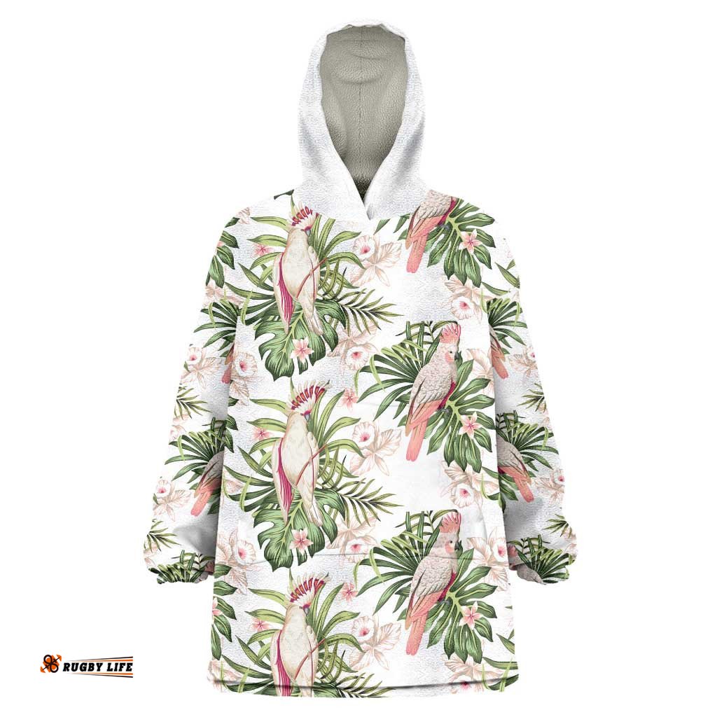 australia pink cockatoo wearable blanket hoodie aussie orchids seamless pattern