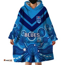 personalised nsw rugby wearable blanket hoodie blues aboriginal art