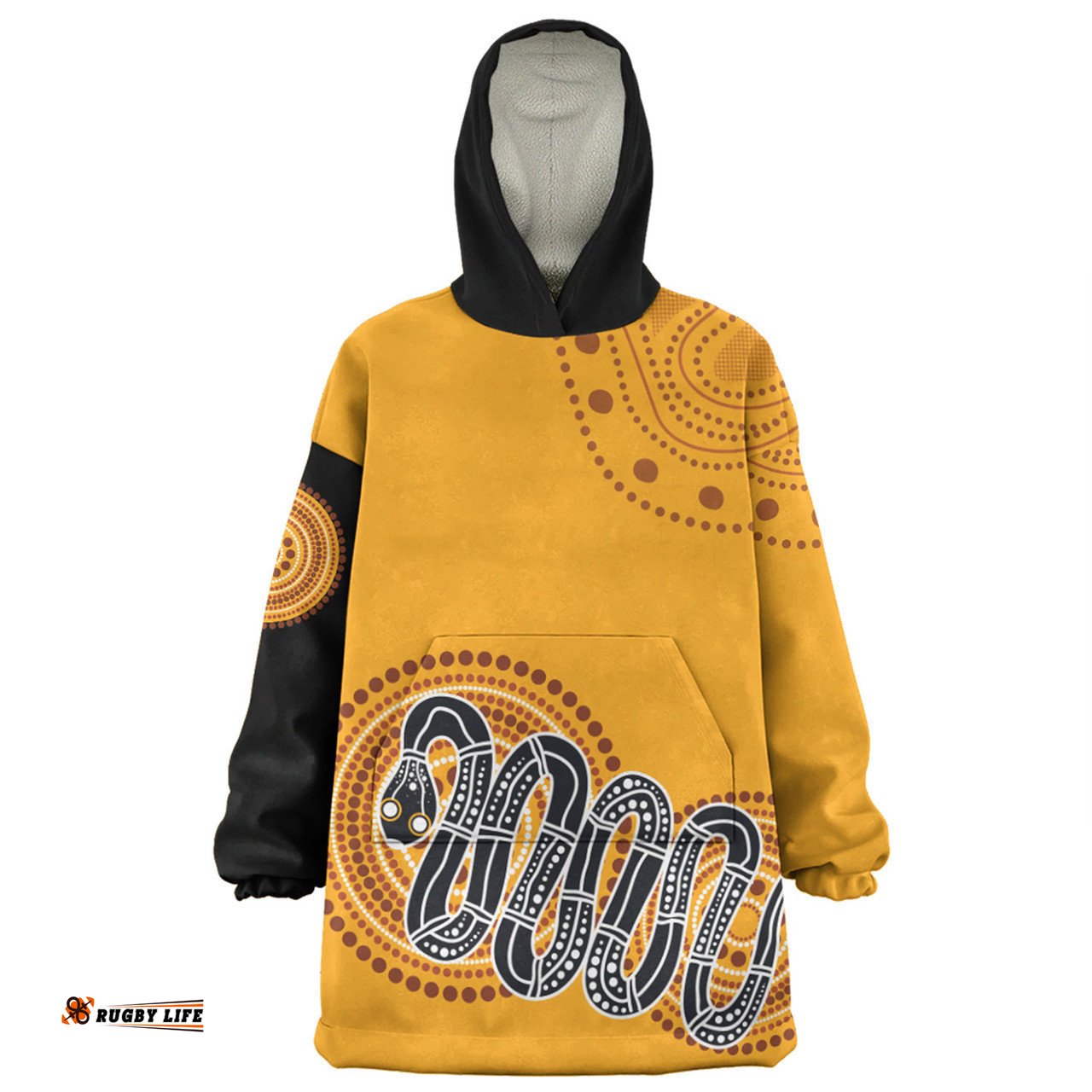 Australia Aboriginal Custom Snug Hoodie - Orange Rainbow Serpent Dreaming Inspired Snug Hoodie