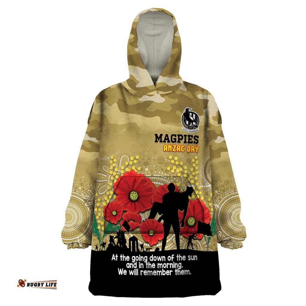 custom collingwood football anzac wearable blanket hoodie gallipoli camouflage with poppies
