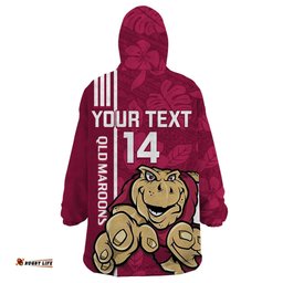 custom qld maroons rugby wearable blanket hoodie cane toads polynesian pattern tropical vibes