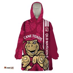 custom qld maroons rugby wearable blanket hoodie cane toads polynesian pattern tropical vibes