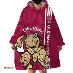 custom qld maroons rugby wearable blanket hoodie cane toads polynesian pattern tropical vibes