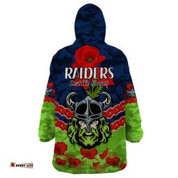 raiders rugby anzac wearable blanket hoodie lest we forget