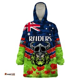 raiders rugby anzac wearable blanket hoodie lest we forget