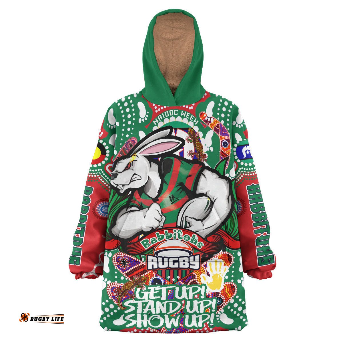 rabbitohs rugby naidoc week snug hoodie south sydney rabbitohs with aboriginal and torres strait islander culture oodie blanket