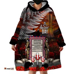 new zealand anzac day wearable blanket hoodie the ode of remembrance and silver fern lt03