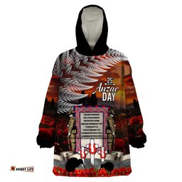 new zealand anzac day wearable blanket hoodie the ode of remembrance and silver fern lt03
