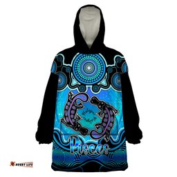 personalised australia pisces platypus zodiac wearable blanket hoodie auz astrology aboriginal aqua