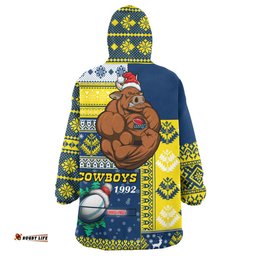 North Queensland Cowboys Snug Hoodie - Custom Christmas Snowflakes North Queensland Cowboys Mascot Oodie Blanket