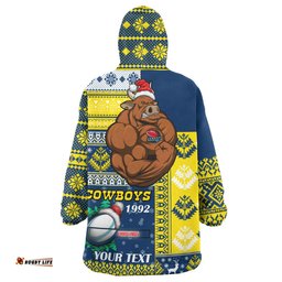 North Queensland Cowboys Snug Hoodie - Custom Christmas Snowflakes North Queensland Cowboys Mascot Oodie Blanket