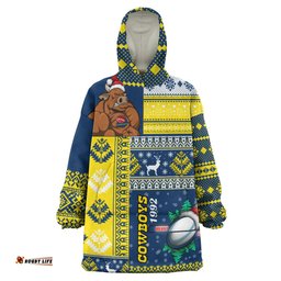 North Queensland Cowboys Snug Hoodie - Custom Christmas Snowflakes North Queensland Cowboys Mascot Oodie Blanket