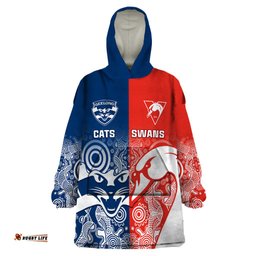 personalised swans and cats football wearable blanket hoodie sydney mix geelong indigenous