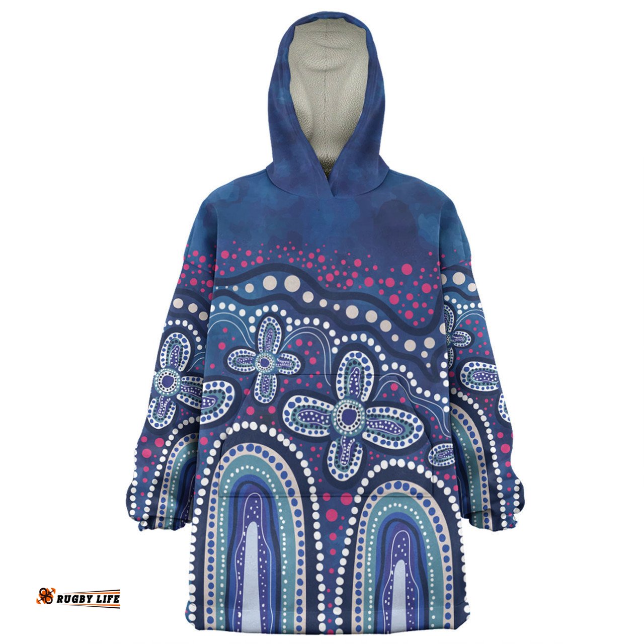 Australia Aboriginal Snug Hoodie - Dot painting illustration in Aboriginal style Blue Snug Hoodie