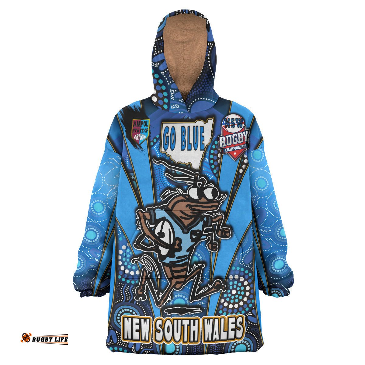 new south wales rugby league team snug hoodie custom new south wales blues mascot with aboriginal art state of origin oodie blanket