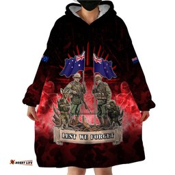 australia and new zealand anzac day wearable blanket hoodie soldiers lest we forget lt05