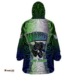 personalised new zealand warriors wearable blanket hoodie maori silver fern green dt02