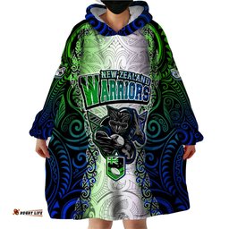 personalised new zealand warriors wearable blanket hoodie maori silver fern green dt02