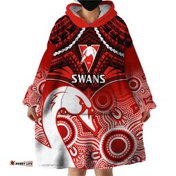 sydney swans football wearable blanket hoodie go swannies aboriginal mix polynesian pattern