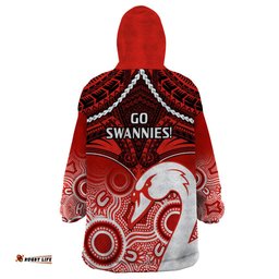 sydney swans football wearable blanket hoodie go swannies aboriginal mix polynesian pattern