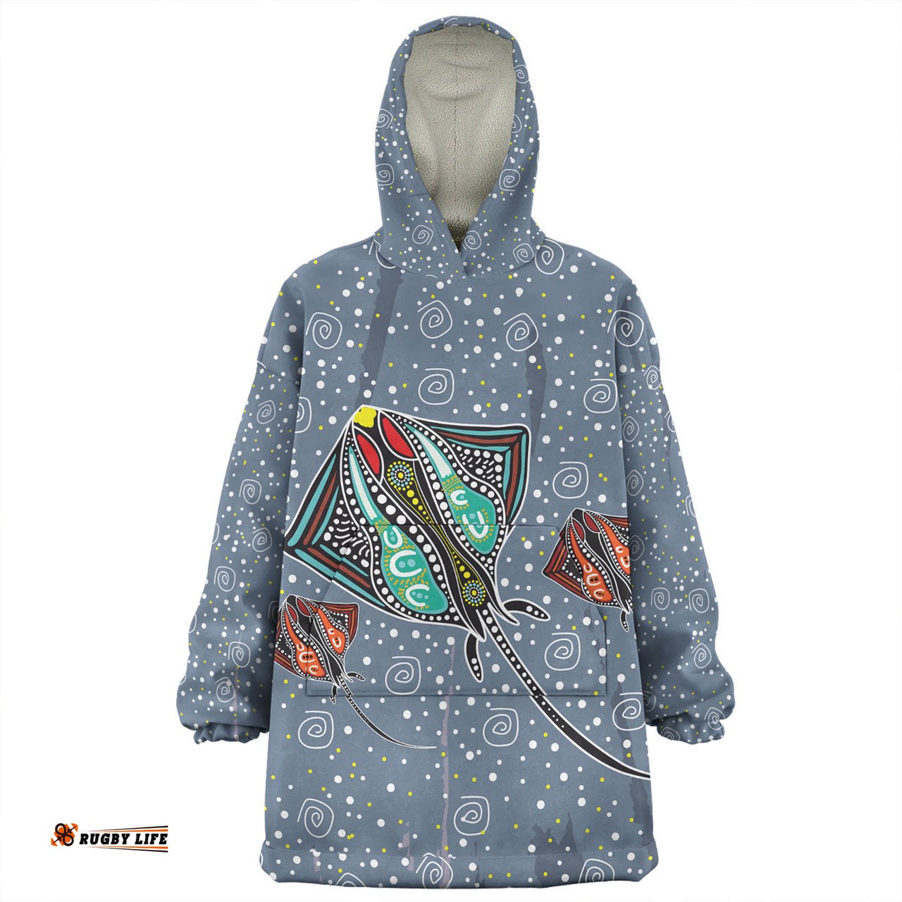 Australia Aboriginal Snug Hoodie - Stingray Art In Aboriginal Dot Style Inspired Snug Hoodie