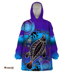 australia fishing wearable blanket hoodie hooked on fishing with aboriginal patterns dt02