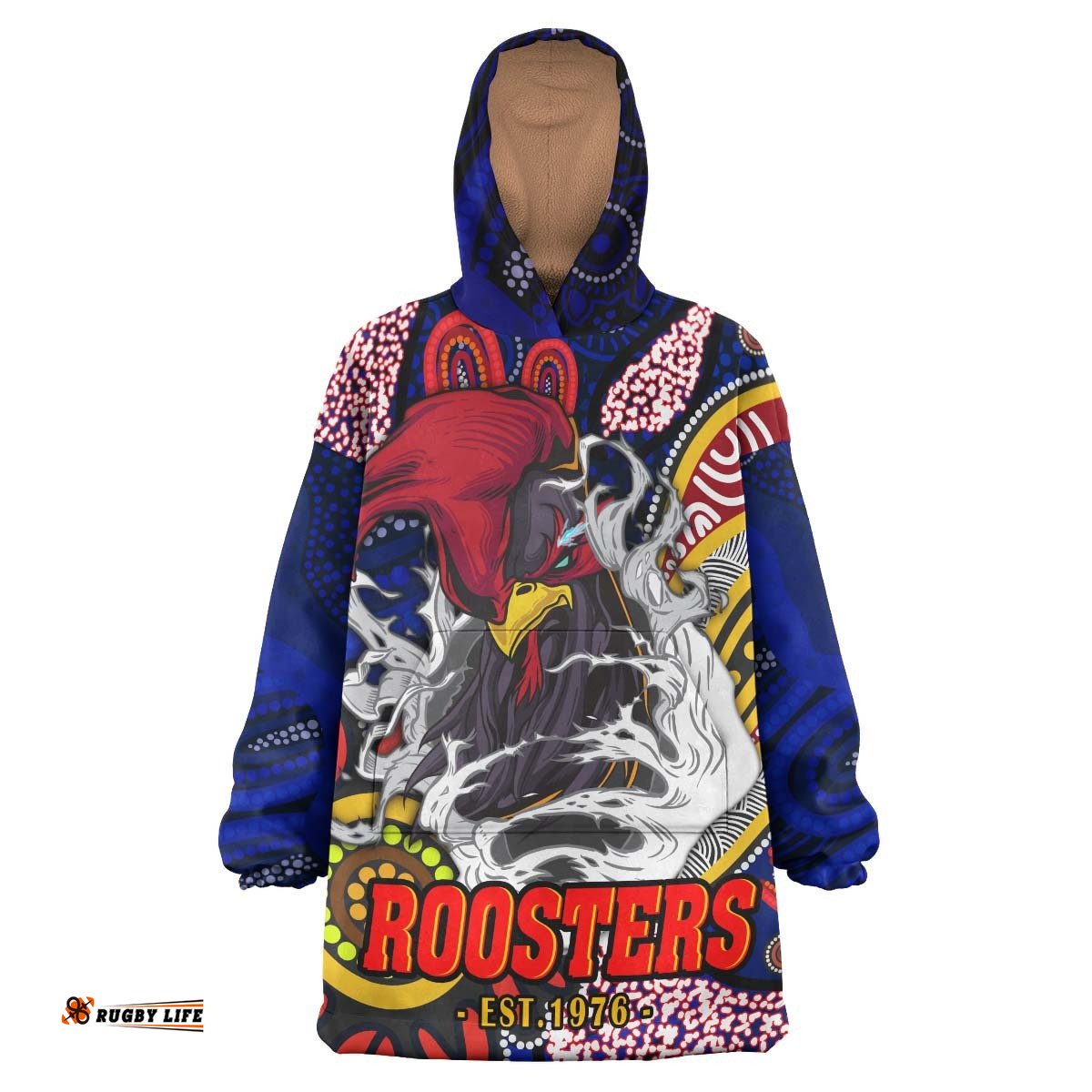 roosters rugby snug hoodie custom angry rooster rugby with aboriginal indigenous dot painting style oodie blanket