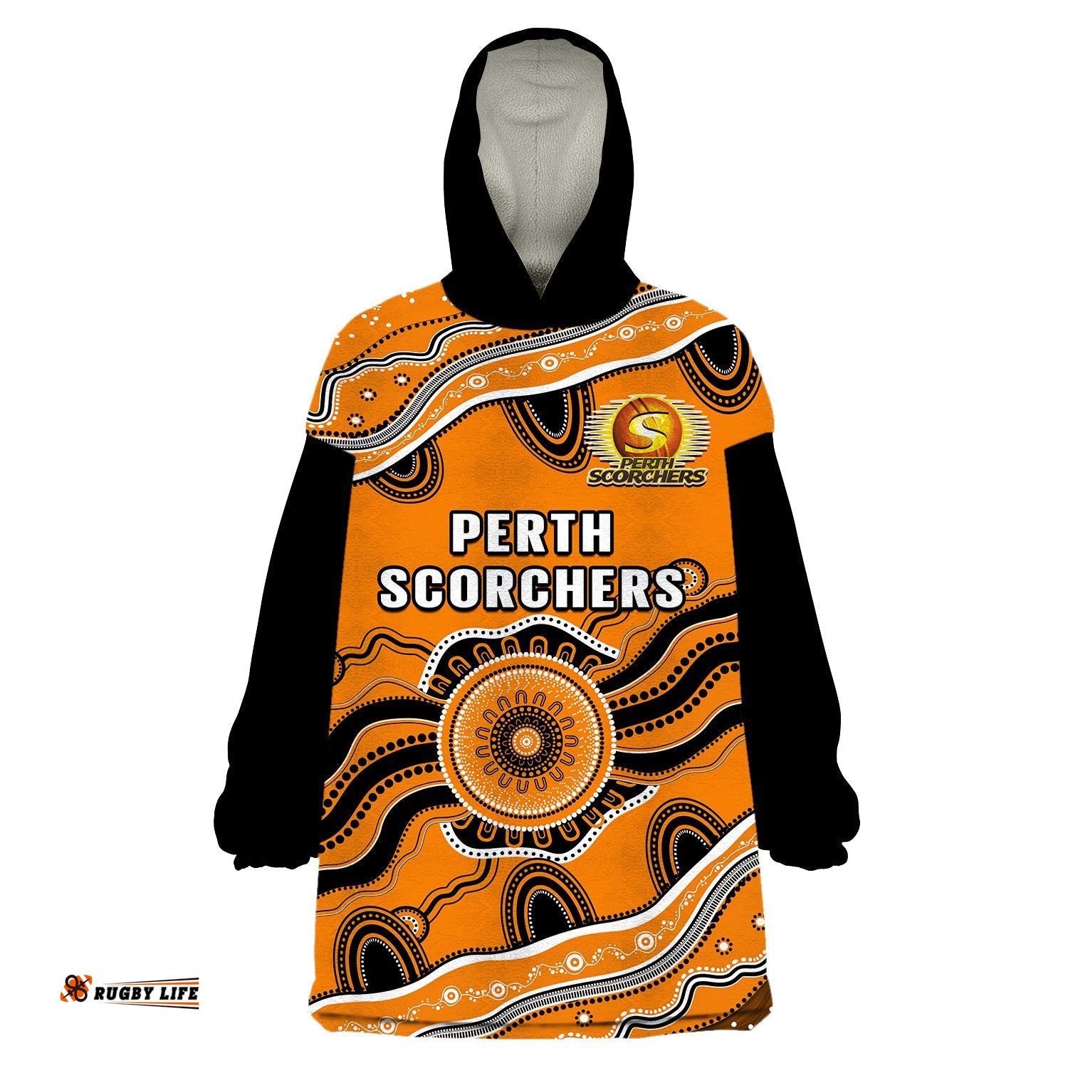 perth scorchers cricket wearable blanket hoodie aboriginal painting