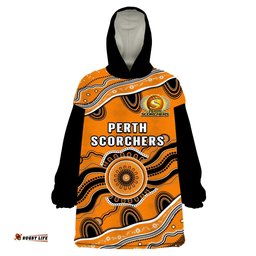 perth scorchers cricket wearable blanket hoodie aboriginal painting