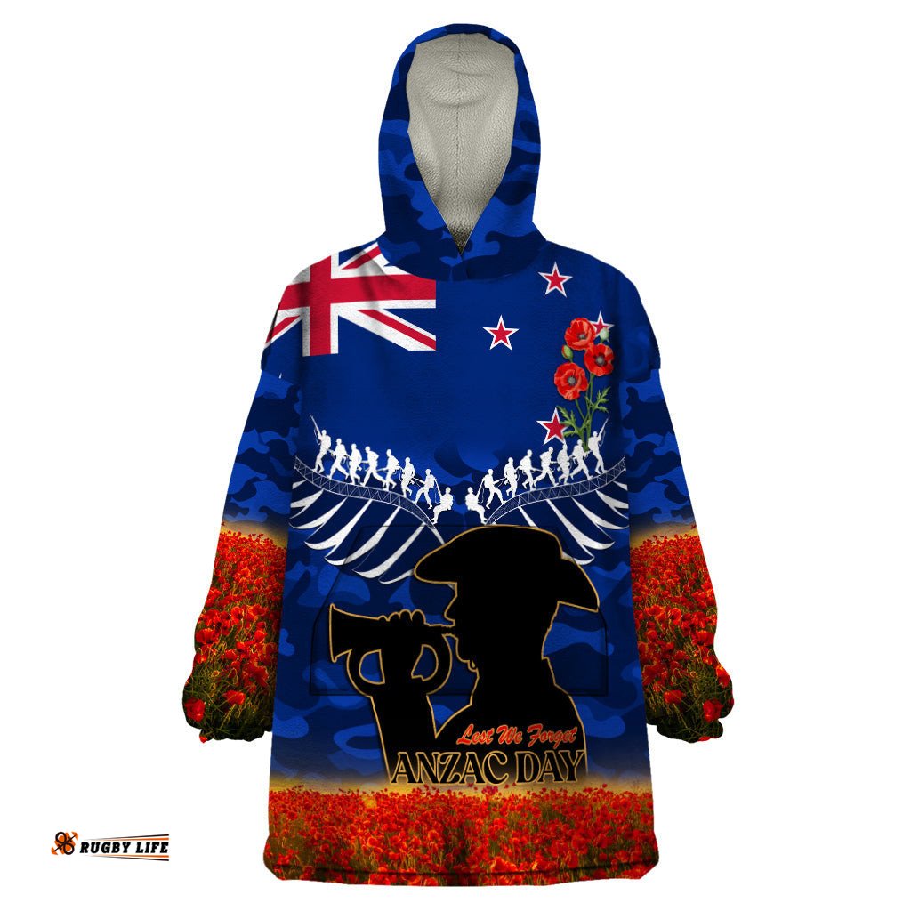 new zealand anzac day wearable blanket hoodie 25 april last post camouflage with poppies