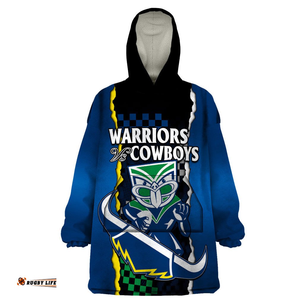 nrl combine warriors and cowboys wearable blanket hoodie
