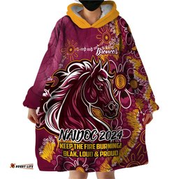 personalised broncos naidoc week 2024 wearable blanket hoodie aboriginal fire burning sparks