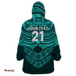 custom matildas soccer wearable blanket hoodie polynesian and aboriginal turquoise vibe
