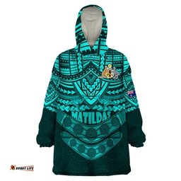 custom matildas soccer wearable blanket hoodie polynesian and aboriginal turquoise vibe