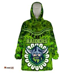 raiders rugby anzac wearable blanket hoodie camouflage poppy