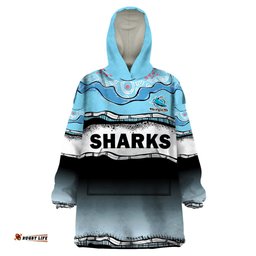 cronulla sutherland sharks rugby wearable blanket hoodie simple style