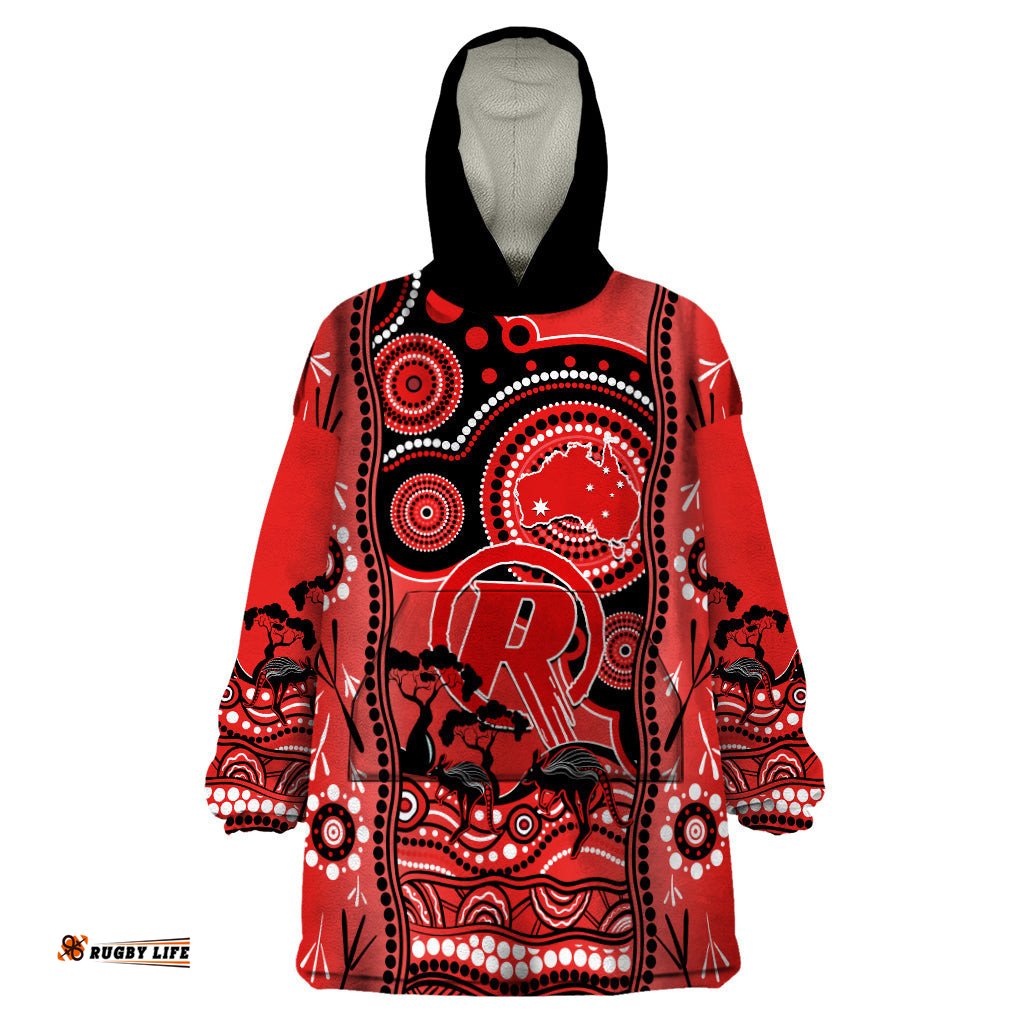 melbourne renegades cricket wearable blanket hoodie happy australia day aboriginal art