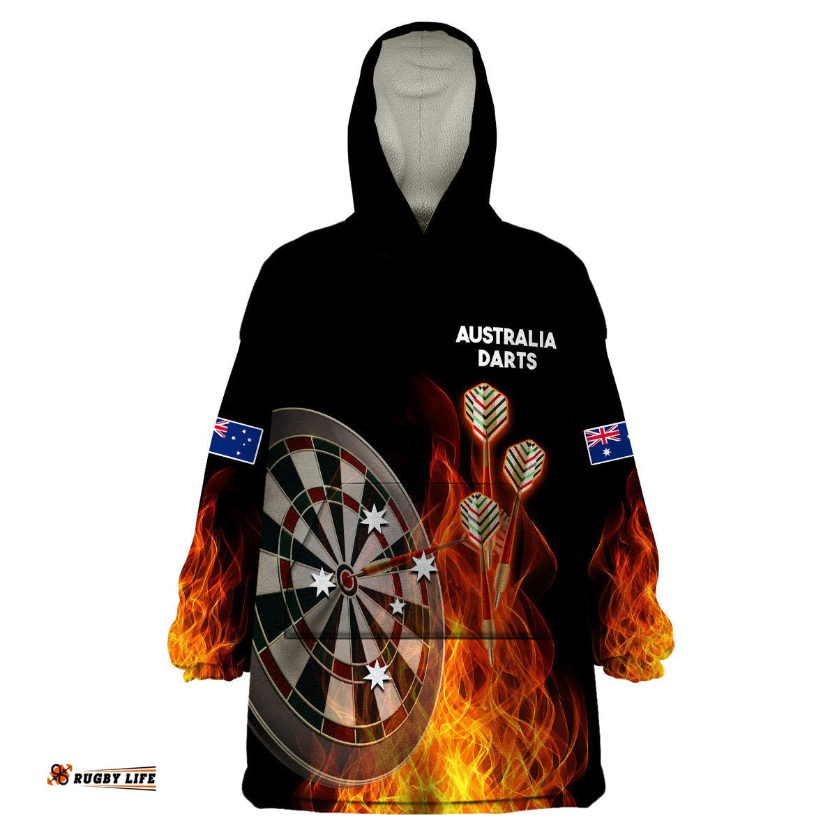 australia darts fire burning black style wearable blanket hoodie