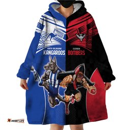 custom kangaroos and bombers wearable blanket hoodie together sporty style
