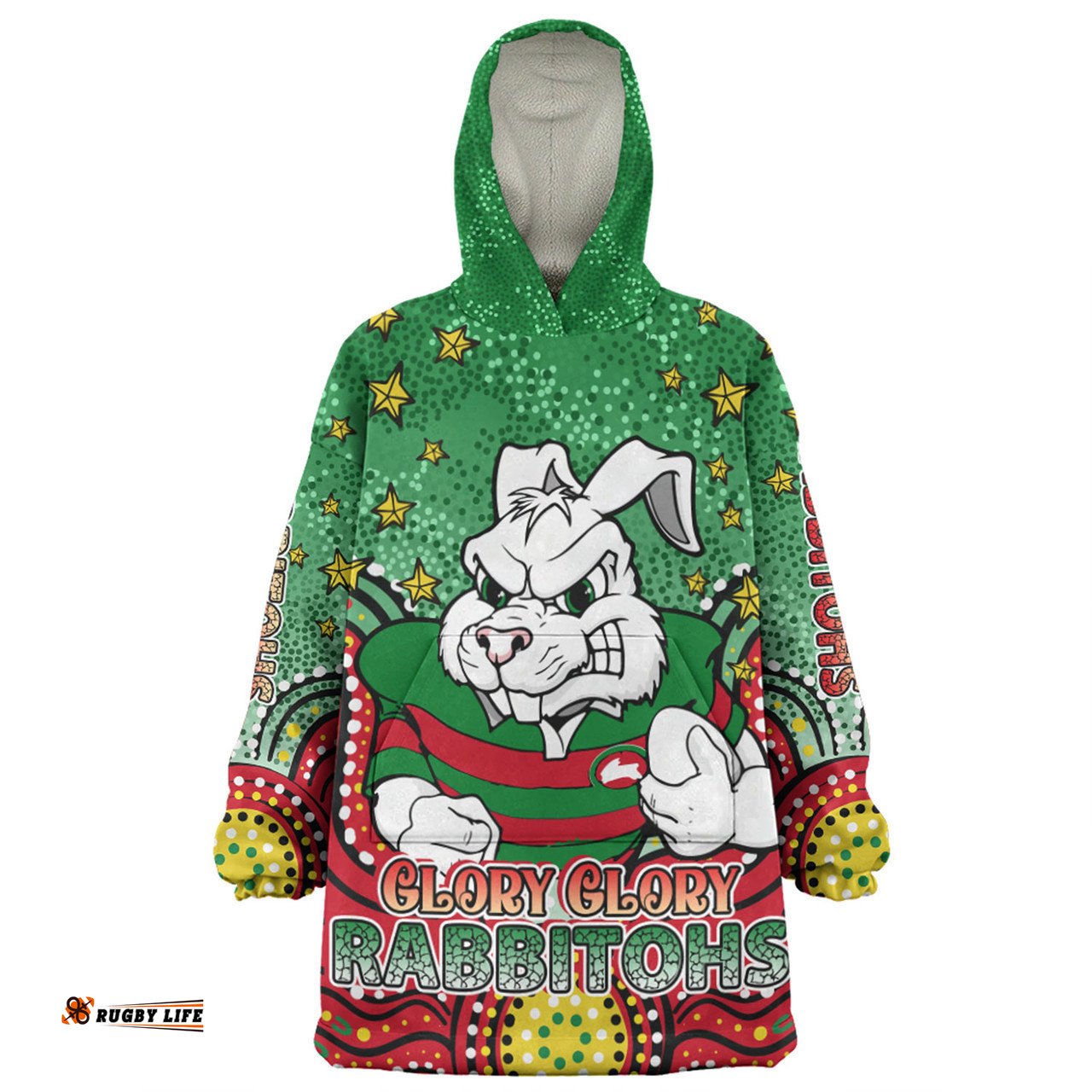 South Sydney Rabbitohs Snug Hoodie - Custom With Aboriginal Inspired Style Of Dot Painting Patterns Snug Hoodie