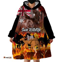 personalised save wildlife australia wearable blanket hoodie bushfire awareness